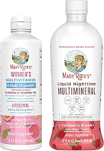 MaryRuth's Women's Multivitamin + Hair Growth Liposomal (Peach) & Liquid Nighttime Multimineral (Cranberry) 