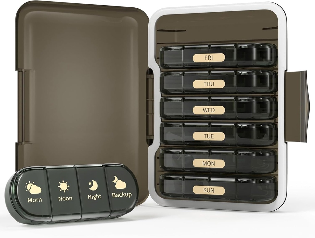 Weekly Pill Organizer 4 φορές την ημέρα, 7 Day Pill Box 4X, Φορητή για Travel Pill περίπτωση για χάπια / Vitamin / Fish Oil / Medication / Συμπληρωματικά (4x7 Μαύρο)