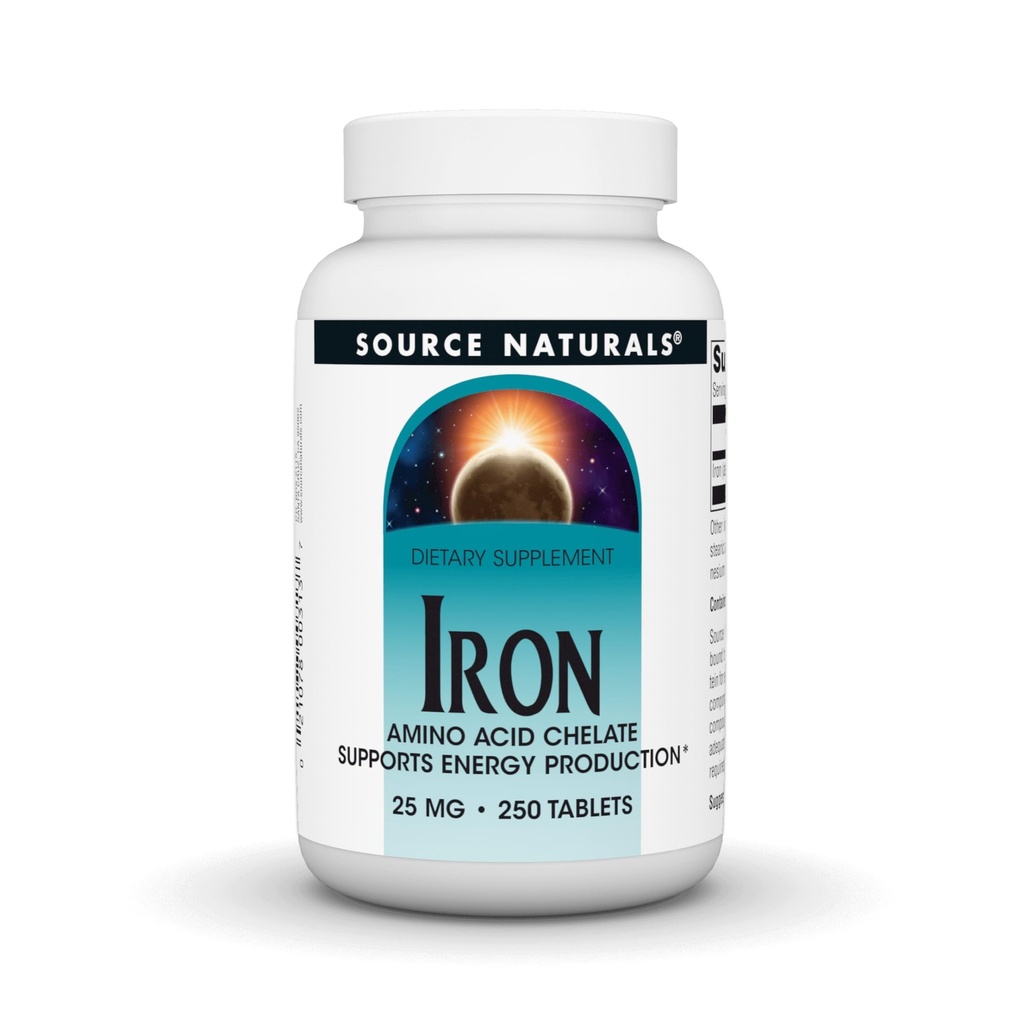 Source Naturals Iron, Amino Acid Chelate - Supports Energy Production* 25mg - 250 Tablets