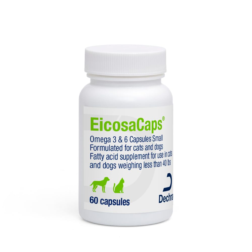 EicosaCaps Omega 3 & 6 for Dogs and Cats Under 40 lbs, 60 Capsules | Fatty Acid Supplement for Dogs and Cats Weighing less than 40 lbs; Packaging May Vary