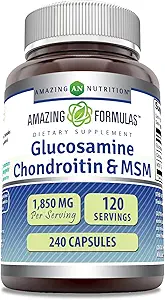 Amazing Formulas Glucosamine Chondroitin & MSM Supplement | 1850 Mg per Serving | 240 Capsules | Non-GMO | Gluten-Free | Made in USA
