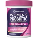 Doctor's Recipes Probiotics for Women, 100 Billion CFU 32 Strains, with Prebiotic Fiber, Enzymes & Cranberry, Vaginal Urinary Digestive & Immune, No Yeast, Rafion Stable, Delayed Release, 30 Caps