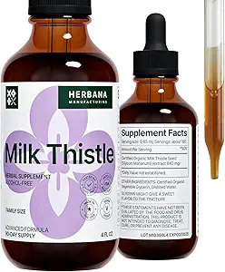 Milk Thistle 4 fl oz Liquid Extract - Natural Liver Support Drops - Cleanse and Detox Herbal Supplement - Silybum Marianum Tincture for Man & Woman - Family Size - High Potency - 90-Day Supply