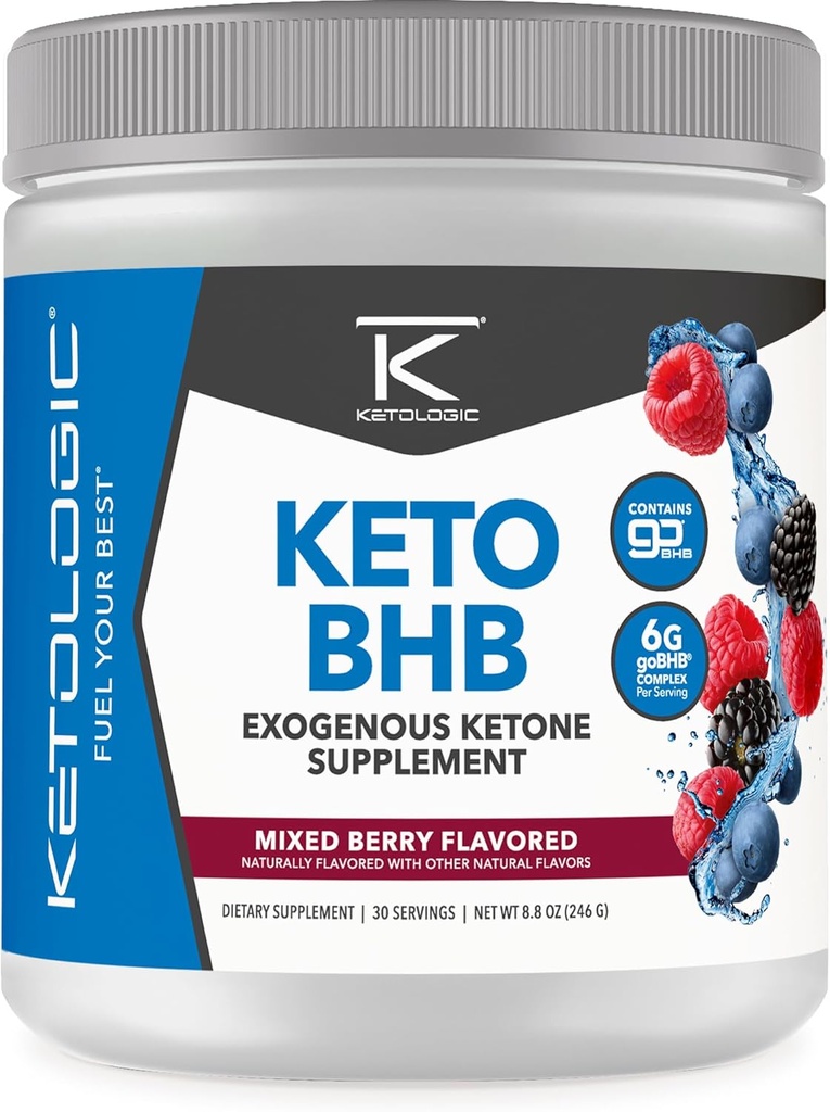 Ketologic Keto BHB (Μικτή γεύση μούρου) 30 Σερβιρίσματα - Εξωγενή συμπλήρωμα κετόνης με goBHB, Βήτα-Υδροξυβουτυρικά άλατα