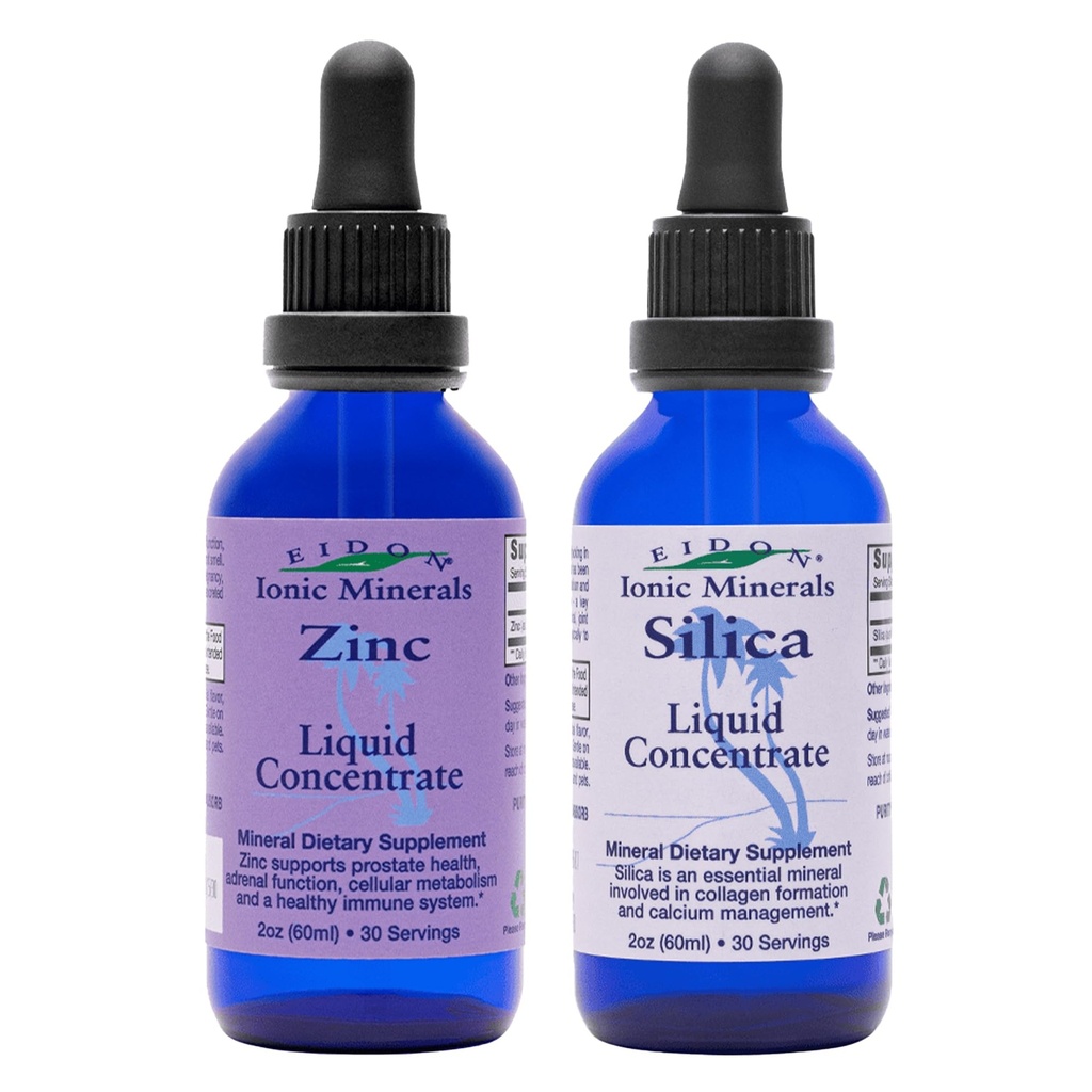Eidon Ionic Minerals Liquid Silica & Zinc Drops, 2 Fl Oz, Ανοσοποιητική υγεία, φροντίδα του δέρματος, όλα τα φυσικά συστατικά, χωρίς τεχνητά χρώματα ή συντηρητικά