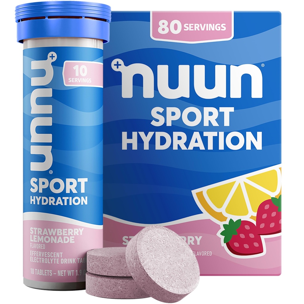 Nuun Sport Ηλεκτρολυτικά Δισκία με Μαγνήσιο, Ασβέστιο, Κάλιο, Χλωριούχο & Νάτριο, Χωρίς Γλουτένη & Vegan, Λεμονάδα Φράουλα, 8 Συσκευασία (80 Σερβιέτες Σύνολο)