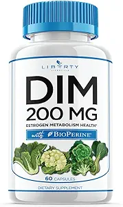 Συμπλήρωμα DIM 200mg - DIM Diindolylmethane Plus BioPerine - Ισορροπία οιστρογόνων, ανακούφιση από την εμμηνόπαυση ορμονών, θεραπεία ακμής, Vegan - 60 Count