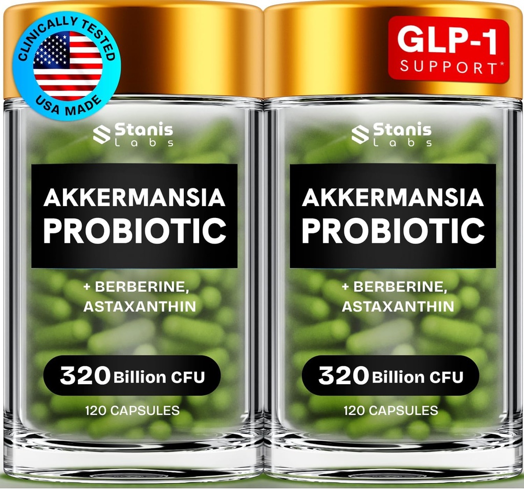 Akkermansia Muciniphila Probiotics 320 Billion CFU| GLP-1 Probiotic and Prebiotic | Akkermansia Probiotics for gut health | Inulin Prebiotic Fiber Capsules Astaxanthin & Berberine & Chromium 240 count