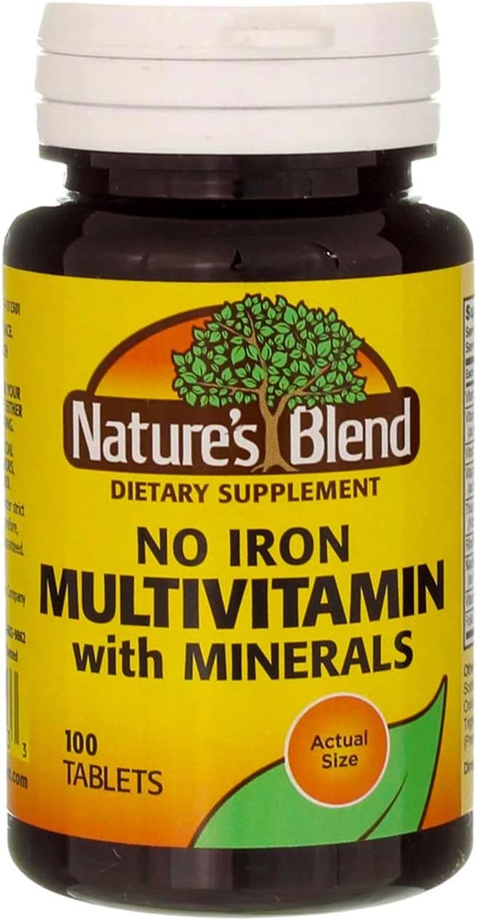 Nature's Blend Multiple Vitamin with Minerals Tablets No Iron - 100 Tablets, Pack of 2
