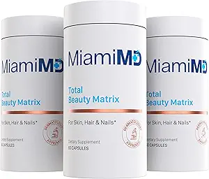 MiamiMD Total Beauty Matrix Collagen Supplements for Women - Collagen Capsules with Vitamin C for Hair, Skin and Nails - Cruelty Free - (60 Capsules) - 3 Pack
