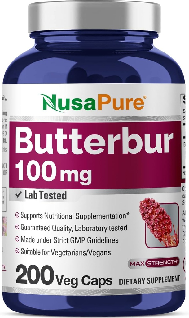 NusaPure Butterbur Extract 100mg ανά ανώτατο όριο 200 Κάψουλες Veggie (Non-GMO, Veganian, Vegan)