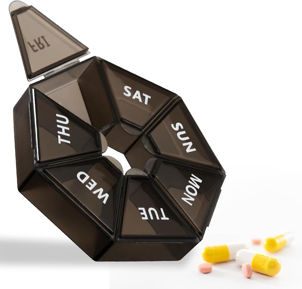 7-Day Weekly Large Pill Organizer - Υπόθεση Χάπια Κουτιά για Ταξίδια - Διανομέας για το ιχθυέλαιο, Συμπληρώματα, Βιταμίνες, Κάτοχος Ιατρικής (Μαύρο)