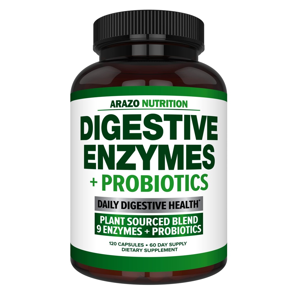 Digestive Enzymes with Probiotics - Multi Enzyme Nutritional Supplement - Acidophilus Bromelain Papaya Papain Lipase & Lactase - Βελτιώστε Digetion - 120 χάπια - Arazo Διατροφή