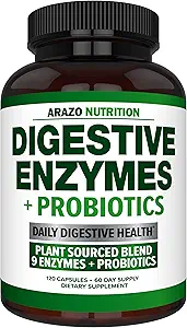 Digestive Enzymes with Probiotics - Multi Enzyme Nutritional Supplement - Acidophilus Bromelain Papaya Papain Lipase & Lactase - Βελτιώστε Digetion - 120 χάπια - Arazo Διατροφή