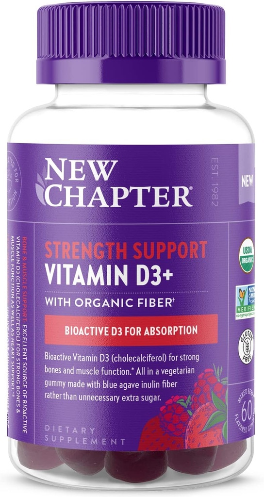 Νέο Κεφάλαιο Βιολογική Βιταμίνη D3+ Gummies – 52% Λιγότερο Ζάχαρη§, 1.000 IU USDA Organic Vitamin D, ONE Daily Gummy for Strong Bones & Muscle Function, Non-GMO, Gluten Free, Mixed Berry Flavored, 60ct