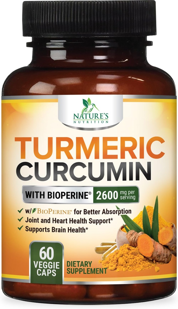 Turmeric Curcumin Supplement 2600mg - 95% Κουρκουμινοειδή με Βιολογική Turmeric & BioPerine Black Pepper Extract για την καλύτερη απορρόφηση, Natural Vegan κοινή υποστήριξη, μη-GMO, Εμφιαλωμένο στις ΗΠΑ - 60 κάψουλες