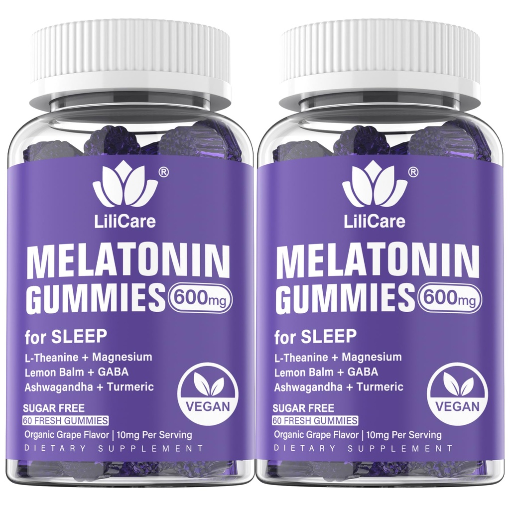Μελατονίνη 20mg Gummies για ενήλικες (2 συσκευασίες) Επιπλέον δύναμη με L-Θεανίνη, Ashwagandha, Μαγνήσιο, Κουρκουμάς, GABA, λεμονιού βάλσαμο και χαμομήλι για υποστηρίξεις Υγιής Circadian Rhythm, Grape Flavor