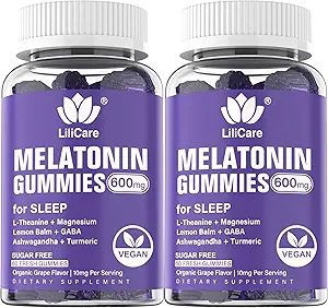 Melatonin 20mg Gummies for Adults (2 Packs) Extra Strength with L-Theanine, Ashwagandha, Magnesium, Turmeric, GABA, Lemon Balm and Chamomile for Supports Healthy Circadian Rhythm, Grape Flavor