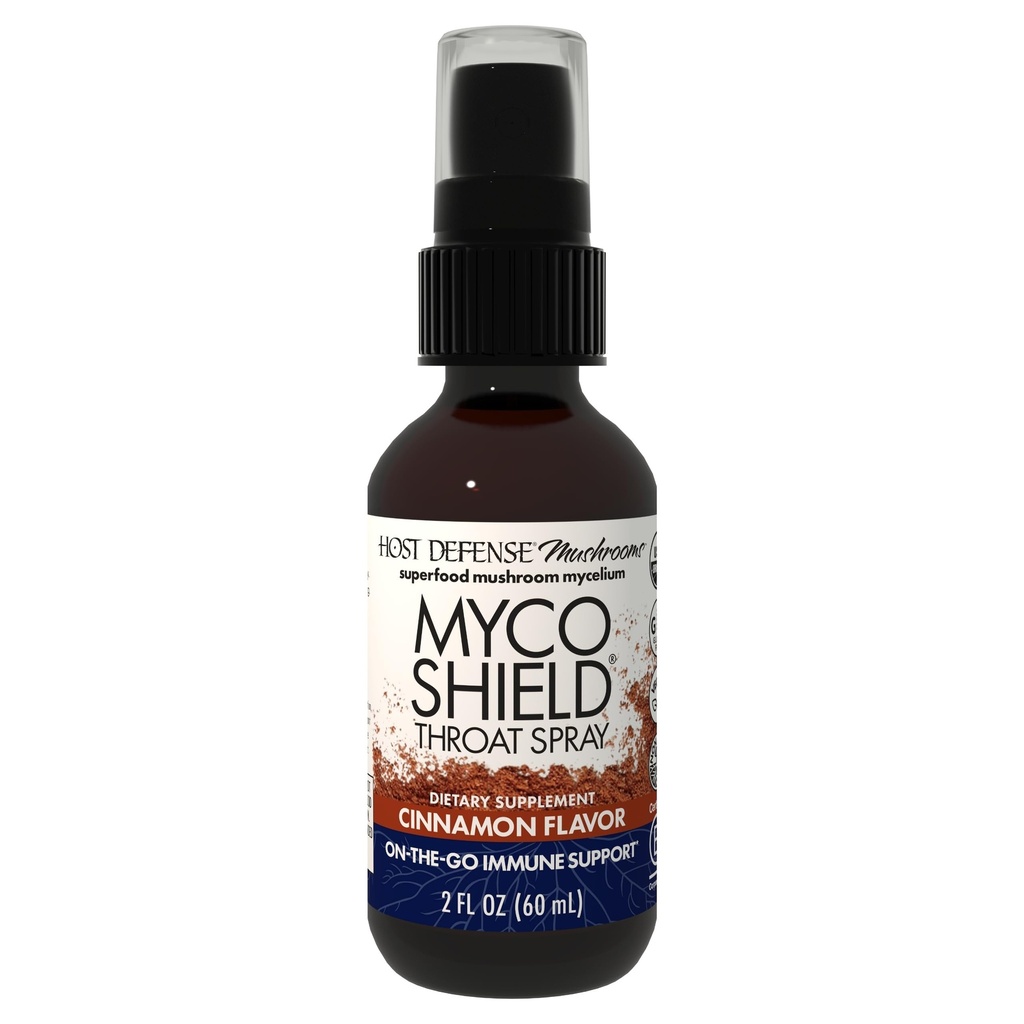 Host Defense MycoShield Throat Spray, Cinnamon, 2 fl oz | Immune Health Support, Dietary Mushroom Supplement with Chaga, Reishi, Turkey Tail and More, 142 Servings
