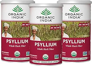 ORGANIC INDIA Psyllium Herbal Powder - Whole Husk Fiber Supplement, Digestion Support, Vegan, Gluten-Free, USDA Certified Organic, Non-GMO, Soluble & Insoluble Fiber Source - 12 oz (Pack of 3)