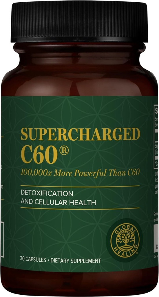 Global Healing Center Supercharged C60 - Micro-Activated Carbon Fullerene w/Organic MCT Powder, 10 φορές πιο ισχυρό από τα κανονικά συμπληρώματα C60 - Βοηθά στην αποτοξίνωση, γήρανση (30 κάψουλες)