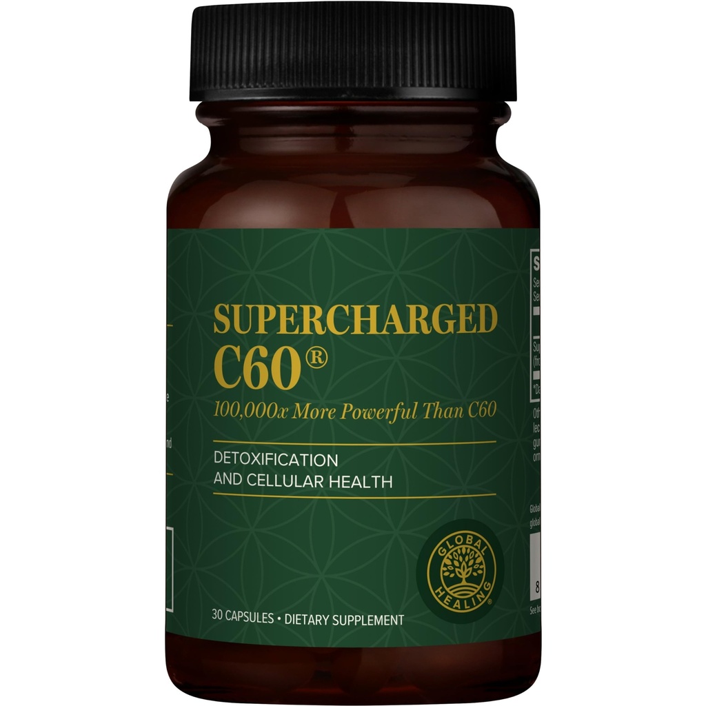 Global Healing Center Supercharged C60 - Micro-Activated Carbon Fullerene w/Organic MCT Powder, 10 φορές πιο ισχυρό από τα κανονικά συμπληρώματα C60 - Βοηθά στην αποτοξίνωση, γήρανση (30 κάψουλες)