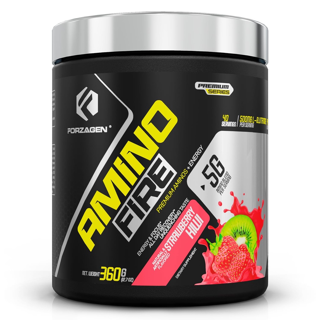 Forzagen Amino Fire | Essential Amino Energy Powder for Pre-Workout | BCAA Energy Boost & Muscle Recovery Drink Mix, Enhance Focus & Concentration, Dietary Supplement | Strawberry Kiwi, 40 Servings