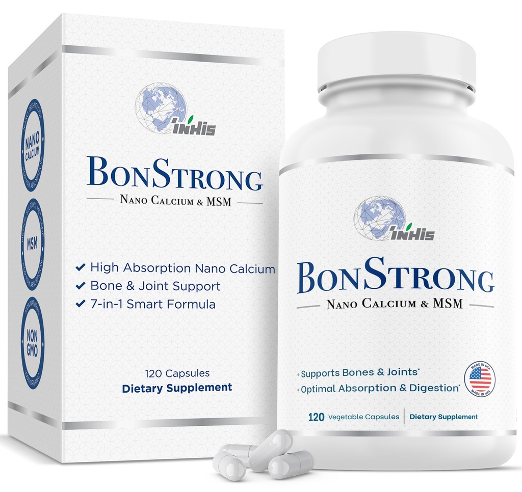 Nano Calcium Supplement – 7-σε-1 Υποστήριξη οστών με MSM, Βιταμίνη D3, K1, Μαγνήσιο, Ψευδάργυρο – Ασβέστιο υψηλής απορρόφησης για γυναίκες & άνδρες – Βιταμίνες για οστά & αρθρώσεις – Κατασκευασμένες στις ΗΠΑ – 120 κάψουλες