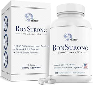 Nano Calcium Supplement – 7-σε-1 Υποστήριξη οστών με MSM, Βιταμίνη D3, K1, Μαγνήσιο, Ψευδάργυρο – Ασβέστιο υψηλής απορρόφησης για γυναίκες & άνδρες – Βιταμίνες για οστά & αρθρώσεις – Κατασκευασμένες στις ΗΠΑ – 120 κάψουλες