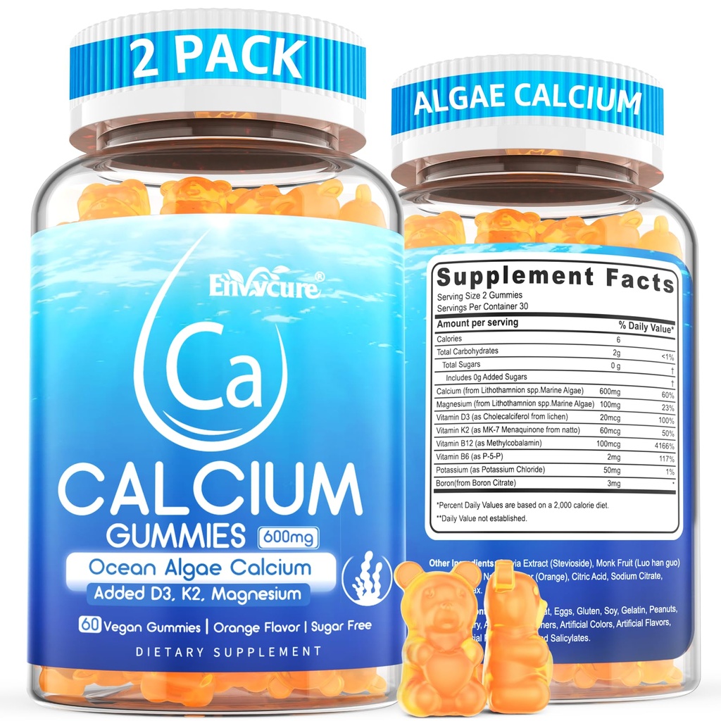 Ασβέστιο Gummies 600mg - Συμπλήρωμα ασβεστίου για γυναίκες, ωκεάνιο Algae Calcium 