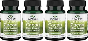Swanson Full Spectrum Cacao (Raw Cocoa) - Συμπλήρωμα βοτάνων Προώθηση ήπιας ενέργειας - Παραδοσιακή Φόρμουλα Ολόκληρων Φρούτων - (60 κάψουλες, 400mg έκαστο) 4 Συσκευασία