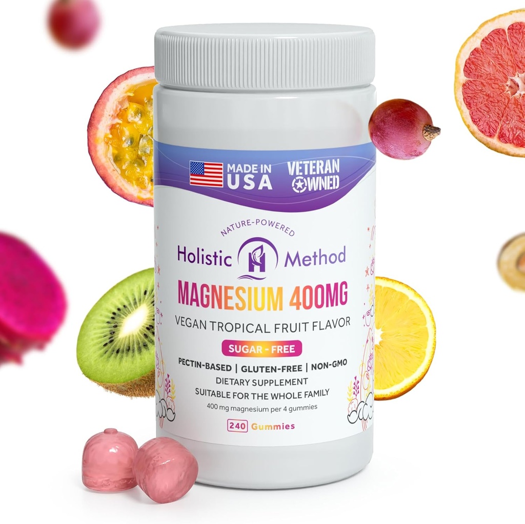 Magnesium Citrate Gummies - Χωρίς ζάχαρη, Vegan και μη GMO για καλύτερο ύπνο και χαλάρωση - Χωρίς Αλκοόλ - Συμπλήρωμα μαγνησίου για ενήλικες, εφήβους και παιδιά - Τροπικά φρούτα - 240 μάσημα
