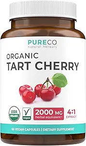 Organic Tart Cherry Capsules - High Strength 4:1 Tart Cherry Extract Capsules with 2000mg Herbal Equivalent per Serving for Uric Acid Support - Vegan Non-GMO & Made in the USA (2 Months Supply)