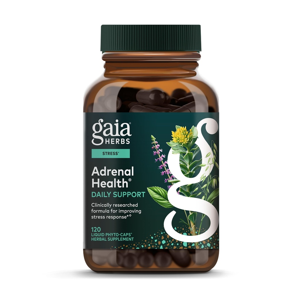 Gaia Herbs Adrenal Health Daily Support - συμπλήρωμα βοτάνων με Ashwagandha, Holy Basil & Schisandra - Βοήθεια Διατήρηση Υγιεινής Ενέργειας & Στρες Επίπεδα* - 120 Vegan Liquid Phyto-Capsules (120-Day Supply)