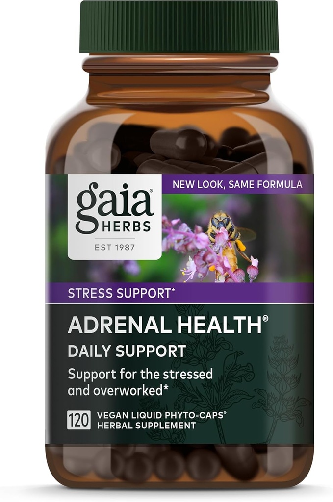 Gaia Herbs Adrenal Health Daily Support - Herbal Supplement with Ashwagandha, Holy Basil & Schisandra - Help Maintain Healthy Energy & Stress Levels* - 120 Vegan Liquid Phyto-Capsules (120-Day Supply)