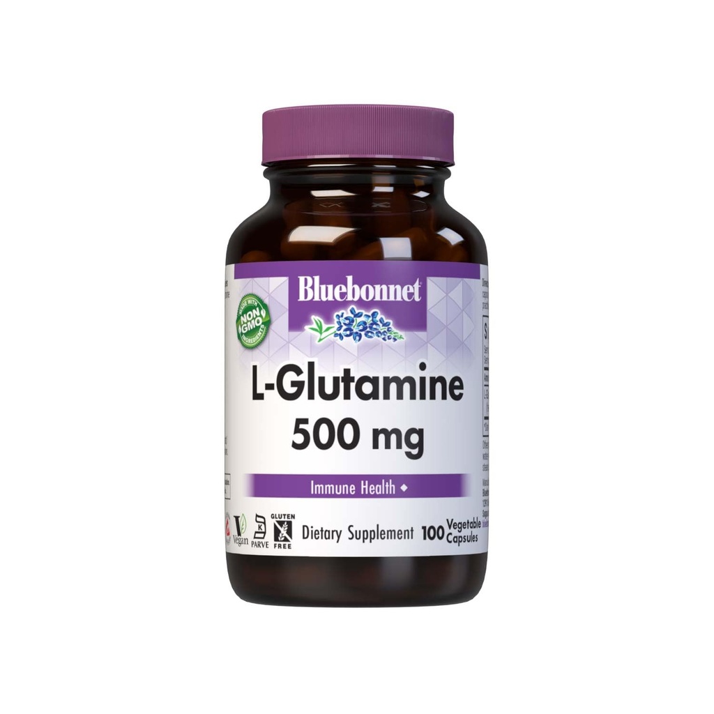 Bluebonnet Nutrition L-Glutamine 500mg, υποστηρίζει ανοσοποιητική λειτουργία*, μεταφορέας αζώτου*, χωρίς σόγια, χωρίς γλουτένη, μη GMO, Kosher Certified, Vegan, 100 κάψουλες λαχανικών, 100 εξυπηρετούν