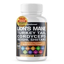 Organic Lion's Mane Turkey Tail Cordyceps Reishi Shiitake Maitake Meshima Poria Coos Oyster Mushroom Agaricus Chaga Shiitake Snow Mushroom -150 Κάψουλες- Κατασκευασμένο στις ΗΠΑ