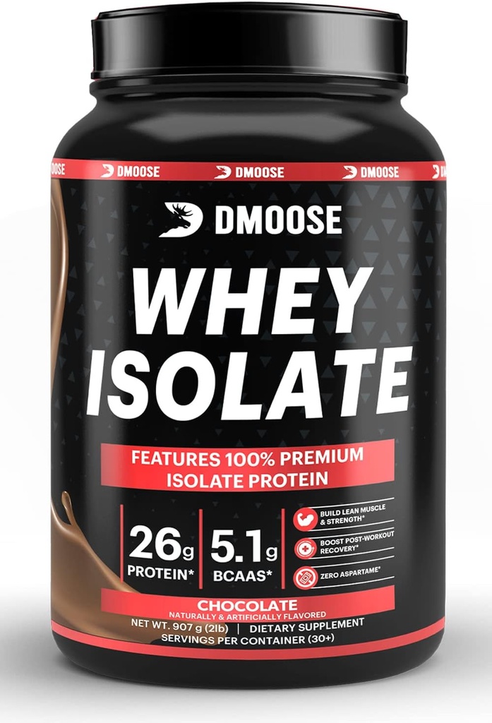 DMoose Whey Isolate Protein Powder I 26 g Πρωτεΐνη I 5.1g BCAAS I Χωρίς γλουτένη Βοηθάω στη διατήρηση της μυϊκής μάζας & τη μείωση του χρόνου αποκατάστασης I Σοκολάτα & βανίλια I 30 Υπηρεσίες