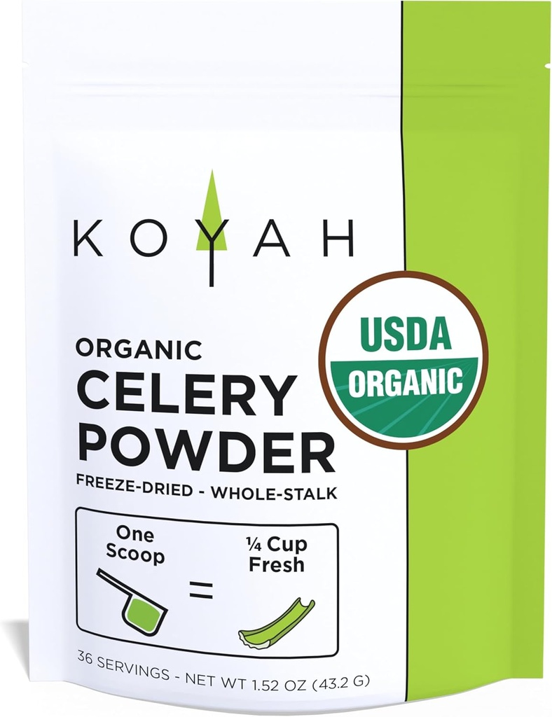 KOYAH - Organic USA Grown Celery Powder (1 Scoop = 1/4 Cup Fresh): 36 Σερβιρίσματα, Παγωμένη, Ολόκληρη Σκόνη