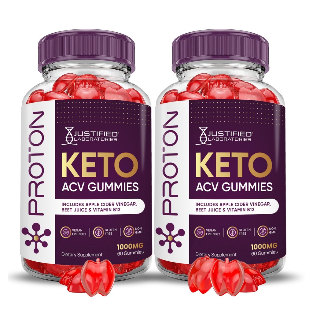 Justified Laboratories Proton Keto ACV Gummies (1000 mg) - 60 Count, Pack of 2 - Formulated with Apple Cider Vinegar, Folate & Vitamin B12 - Non-GMO, Vegan, Gluten Free - 60 Servings