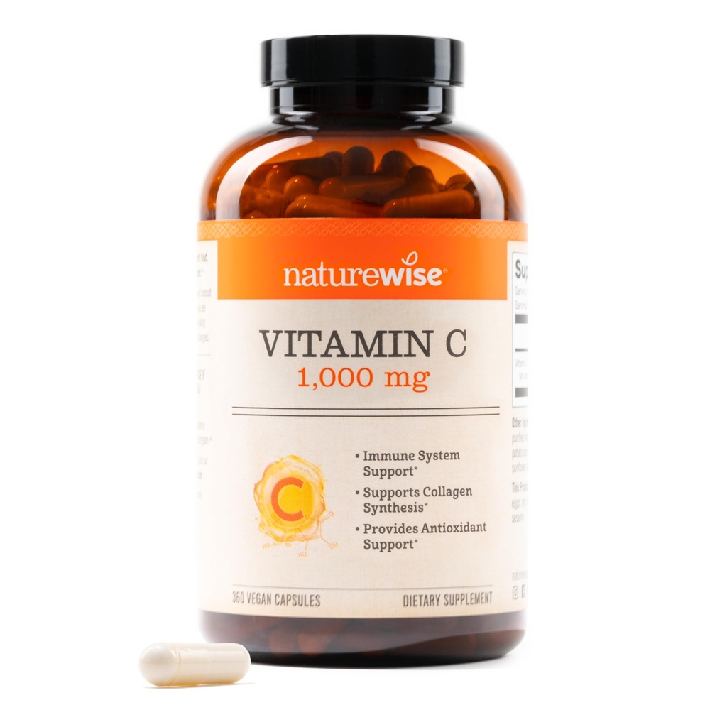 NatureWise Vitamin C 1000mg Κάψουλες - Extra Strength Vegan Vitamin C for Daily Antioxidant & Immune Support - Μη ΓΤΟ, ΗΠΑ Κατασκευασμένες - 360 Κάψουλες[360-Day Supply]
