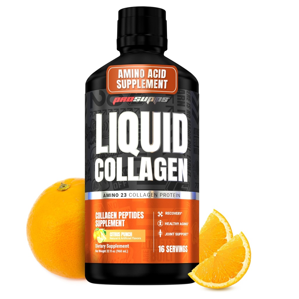 PROSUPPS Amino23 Liquid Collagen Shots, Citrus Punch - Collagen Peptide Post Συμπληρώματα προπόνησης Υποστηρίζει υγιή γήρανση, αρθρώσεις, δέρμα & μαλλιά - Χωρίς γλουτένη & Zero Ζάχαρη - 16 Υπηρεσίες
