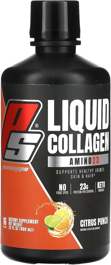 PROSUPPS Amino23 Liquid Collagen Shots, Citrus Punch - Collagen Peptide Post Workout Supplement Supports Healthy Aging, Joints, Skin & Hair - Gluten-Free & Zero Sugar - 16 Servings