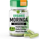 Organic Moringa, Nutrient-Dense Antioxidant Support with Vitamin C, A, E, Calcium, Pastium, Iron, Magnesium, Protein & Amino Acids for Hydration & Energy, Vegan, 1200 MG Per Serving, 90 CT