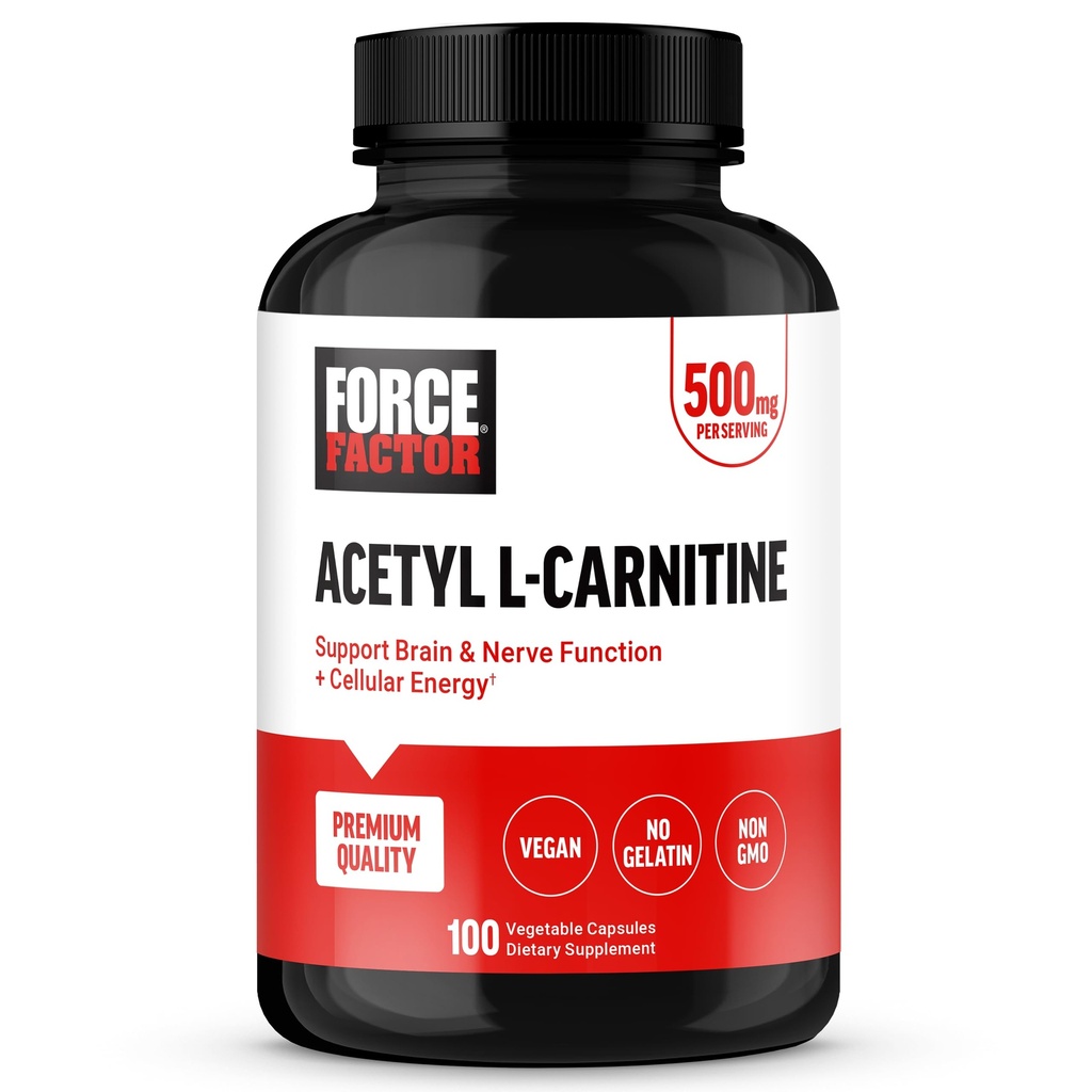 Force Factor Acetyl L-Carnitine Brain Supplement, Nerve Support Supplement, and Cellular Energy Booster, Acetyl L-Carnitine 500mg, Premium Quality, Vegan, Non-GMO, 100 κάψουλες λαχανικών
