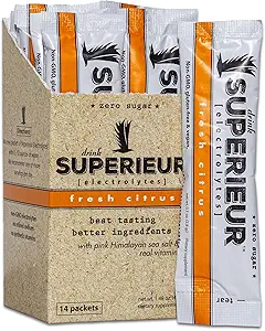 Superieur Electrolyte Powder Packets - Vegan Electrolyte Hydration Powder w/Sea Minerals - Keto Friendly, Non-GMO, Zero Sugar Electrolyte Supplement - Healthy Sports Drink - Citrus (14 Packets)