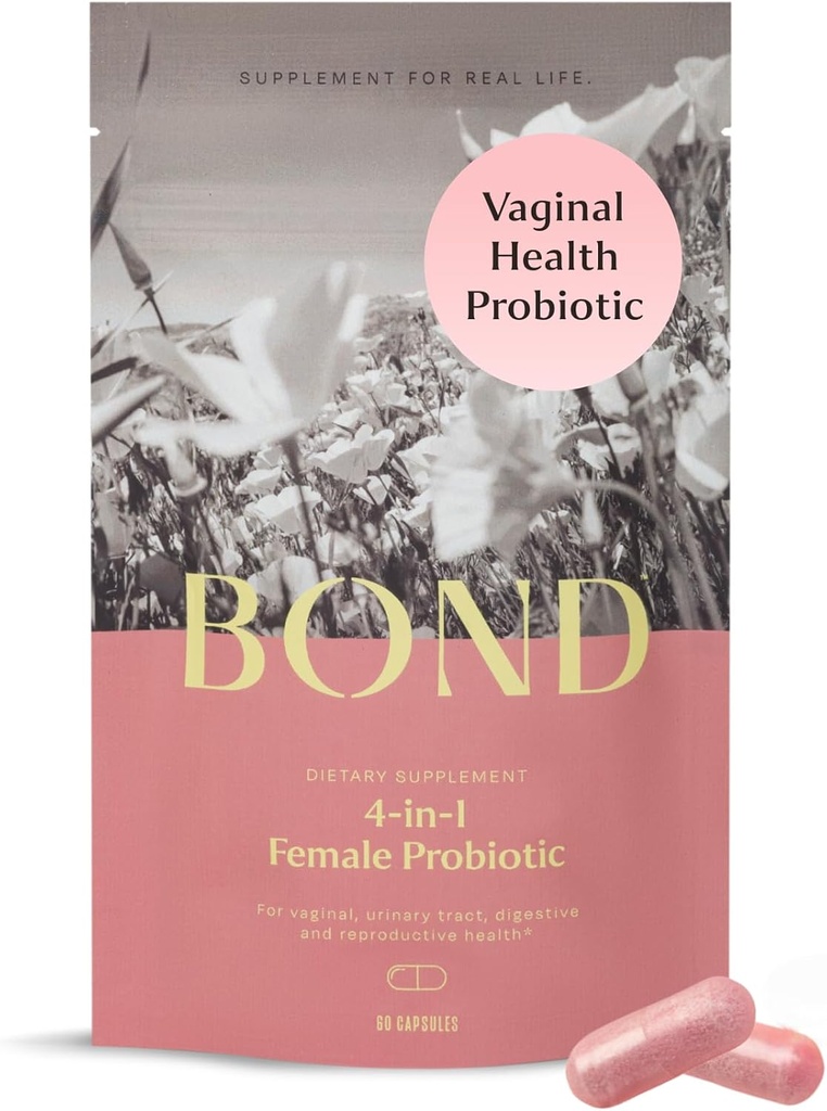 BOND 4-σε-1 Κολπικά Προβιοτικά για γυναίκες για Κολπική Χλωρίδα, Odor Control, Yeast & pH Ισορροπία για γυναίκες - Καθημερινή Lactobacillus Formula (5 δισεκατομμύρια CFU), με Πρεβιοτικά & Cranberry, 60 κάψουλες (2/ημέρα)