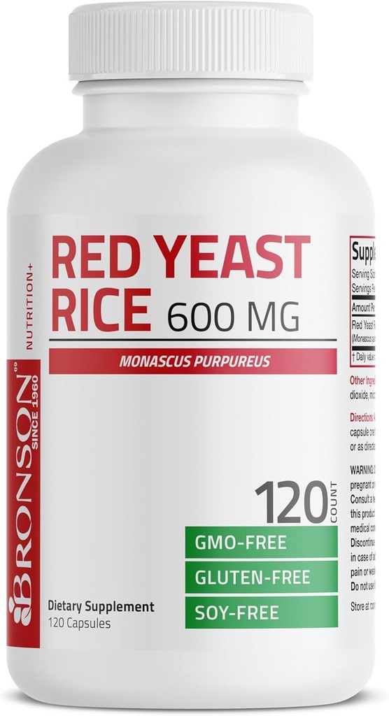 Bronson Red Yeast Rice 600 MG Monascus Purpureus Herbal Health, Non-GMO, 120 Capsules