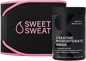 Sports Research Creatine Monohydrate and Sweet Sweat Waist Trimmer - Μαύρο/Pink (Medium)