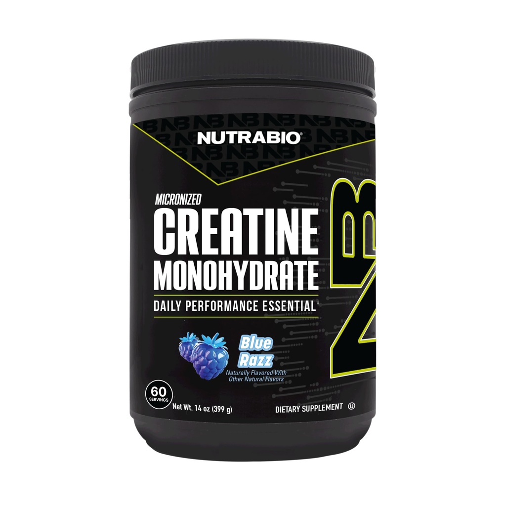 NutraBio Pure Micronized Creatine Monohydrate Powder Supplement, Blue Razz (300 g) - Υποστηρίζει Μαζική μυϊκή ενέργεια, ανάκτηση και δύναμη - HPLC Tested Creatine Powder Supplement για άνδρες και γυναίκες